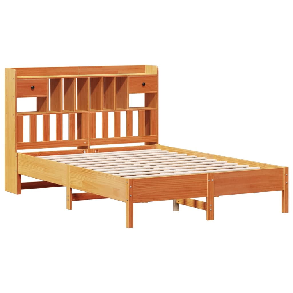 vidaXL Bookcase Bed without Mattress Wax Brown 135x190 cm Double Solid Wood Pine