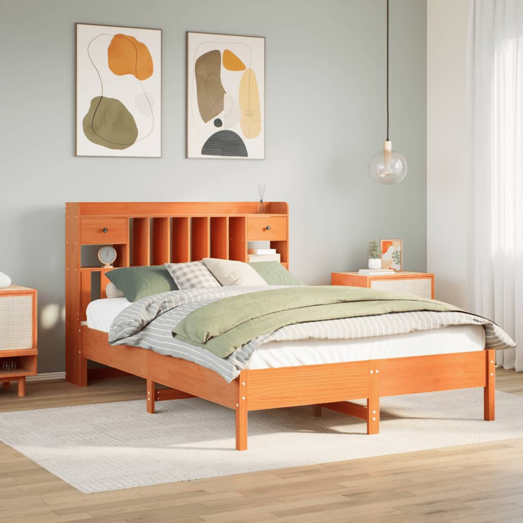 vidaXL Bookcase Bed without Mattress Wax Brown 135x190 cm Double Solid Wood Pine