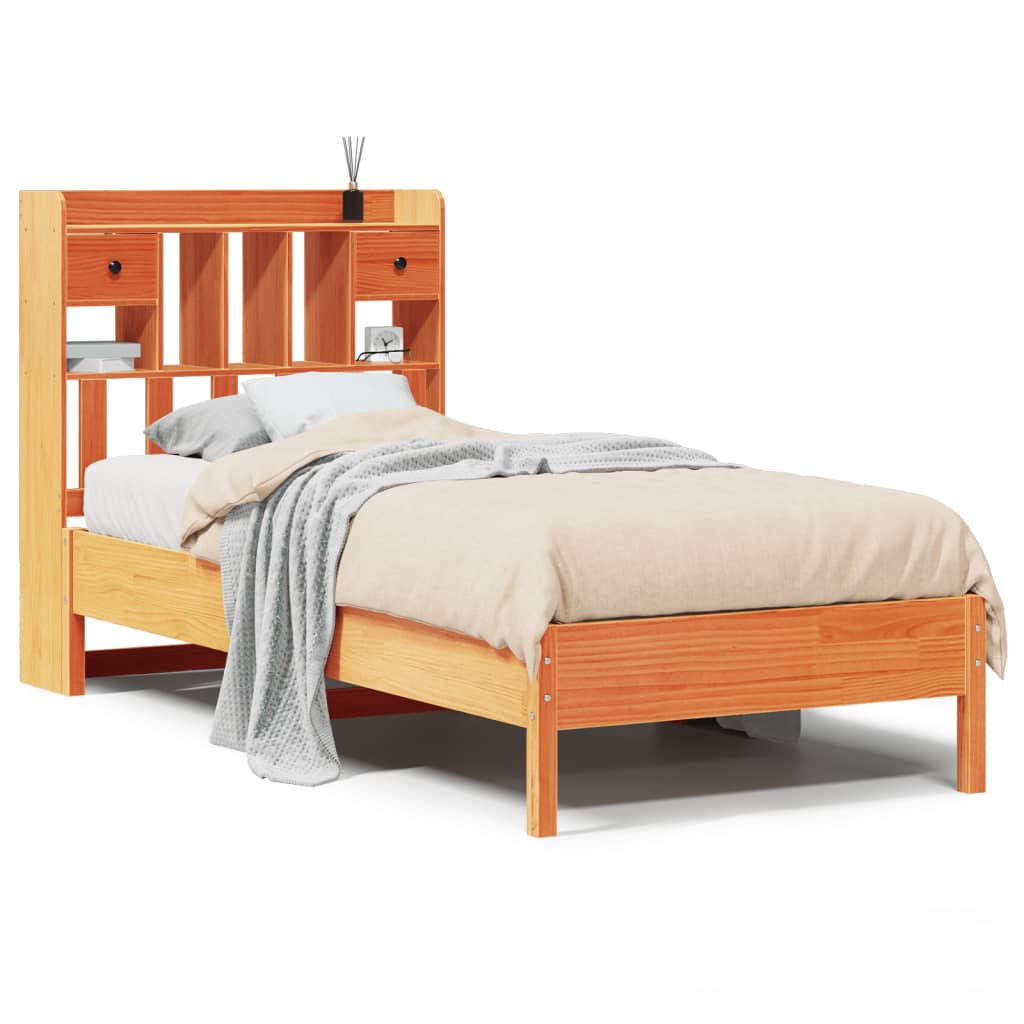 vidaXL Bookcase Bed without Mattress Wax Brown 75x190 cm Small Single Solid Wood Pine