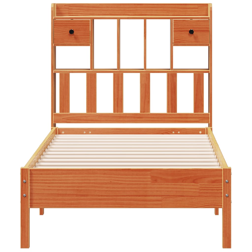 vidaXL Bookcase Bed without Mattress Wax Brown 75x190 cm Small Single Solid Wood Pine