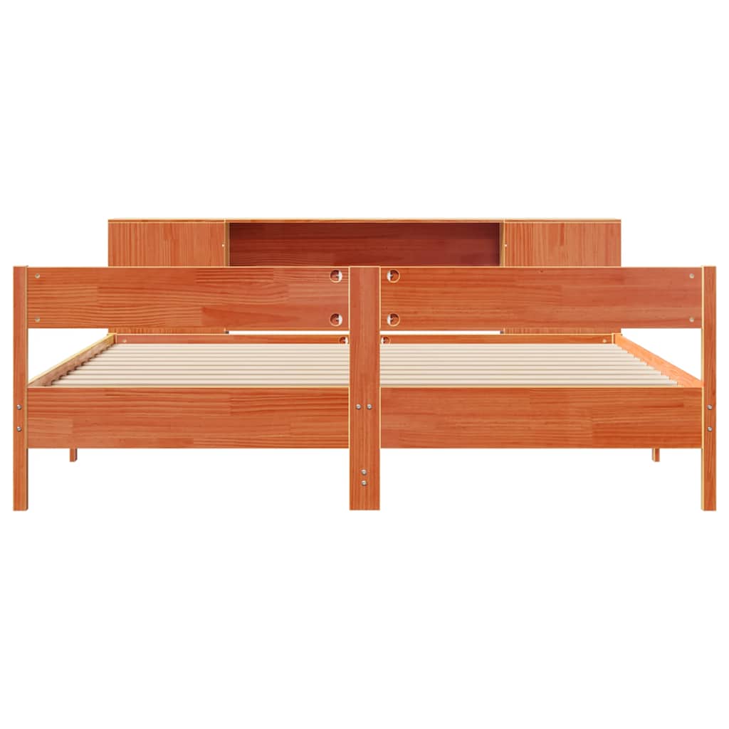 vidaXL Bookcase Bed without Mattress Wax Brown 200x200cm Solid Wood Pine
