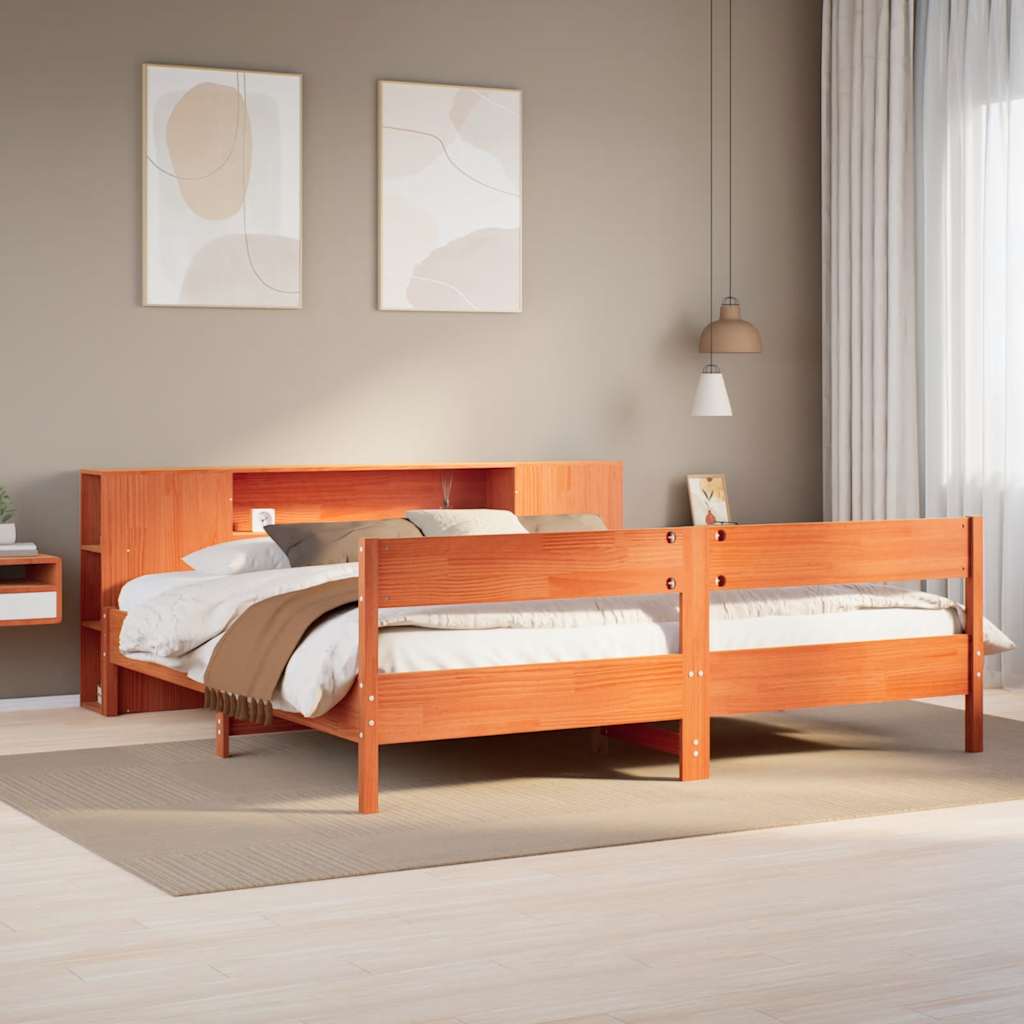 vidaXL Bookcase Bed without Mattress Wax Brown 200x200cm Solid Wood Pine