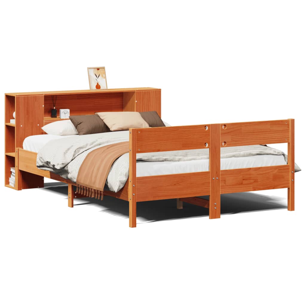 vidaXL Bookcase Bed without Mattress Wax Brown 150x200 cm King Size Solid Wood Pine