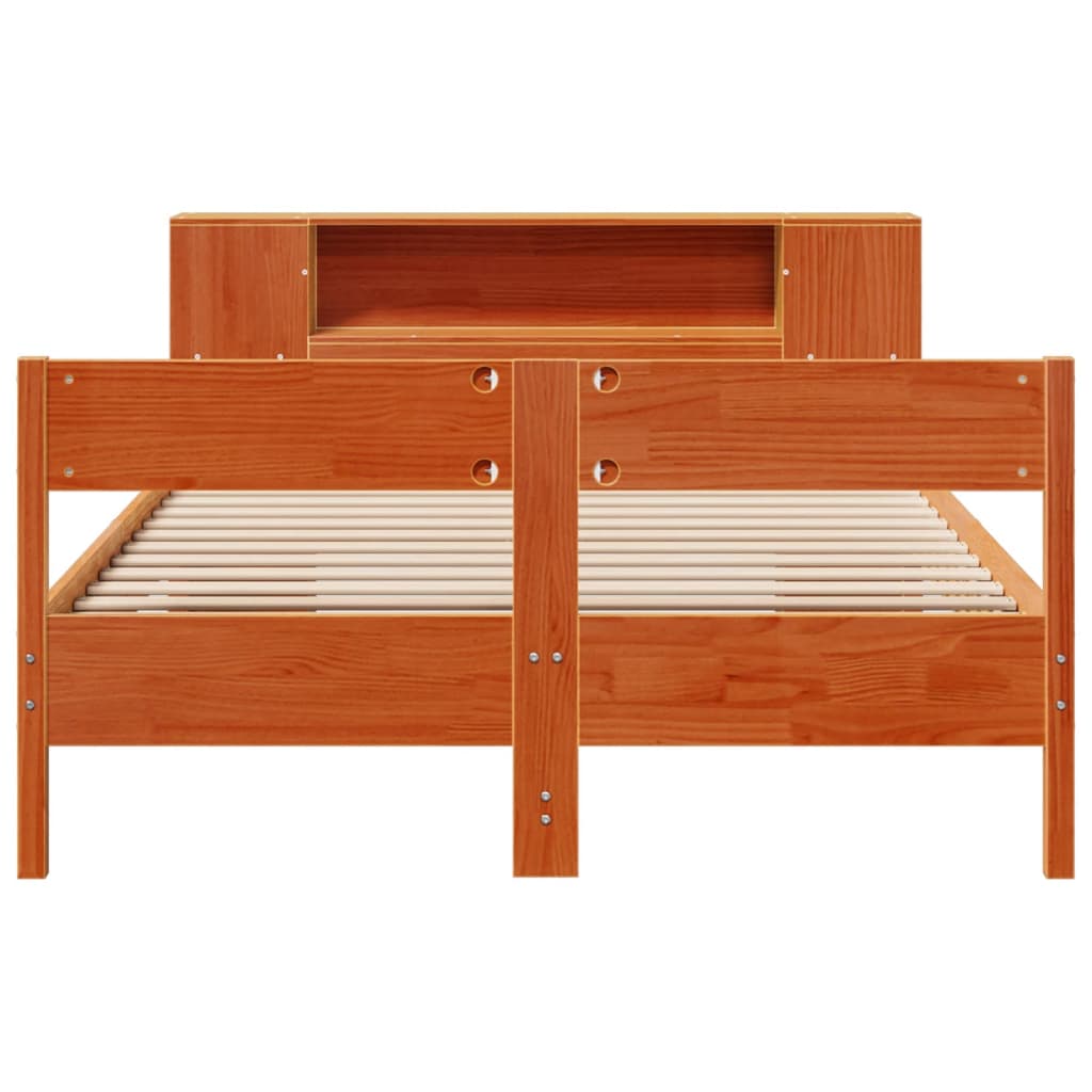 vidaXL Bookcase Bed without Mattress Wax Brown 140x200cm Solid Wood Pine