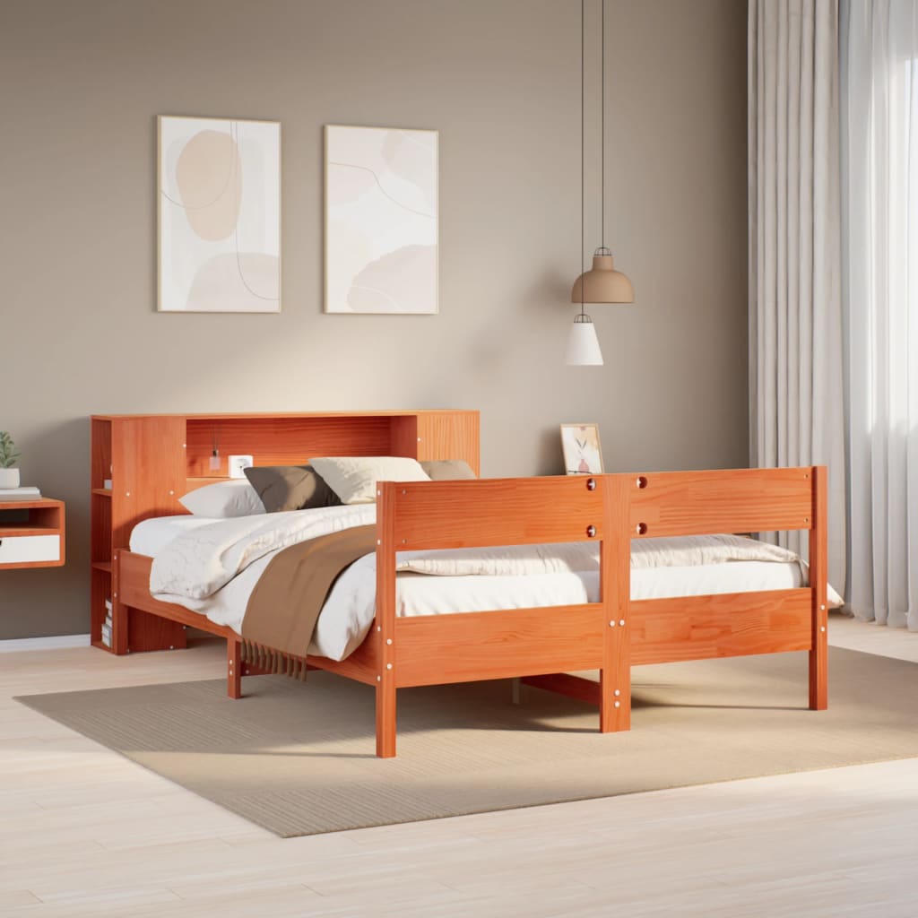 vidaXL Bookcase Bed without Mattress Wax Brown 140x200cm Solid Wood Pine