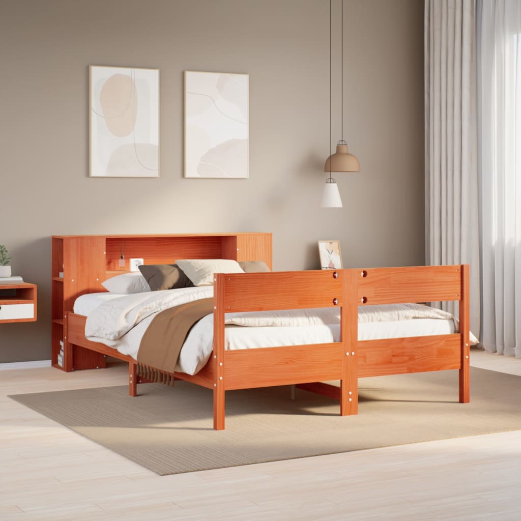 vidaXL Bookcase Bed without Mattress Wax Brown 140x190cm Solid Wood Pine