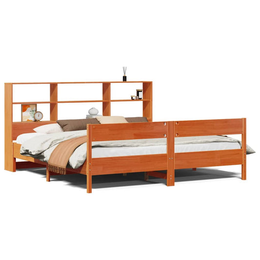 vidaXL Bookcase Bed without Mattress Wax Brown 200x200cm Solid Wood Pine