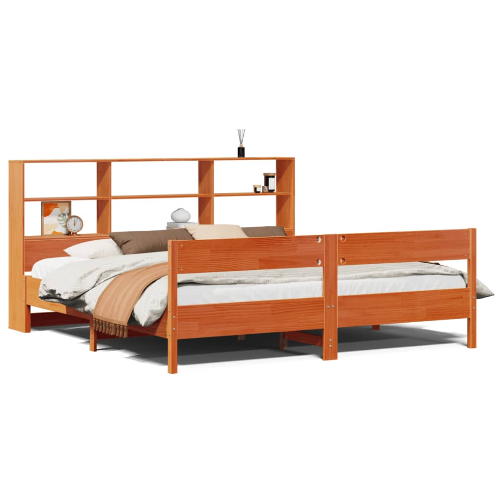 vidaXL Bookcase Bed without Mattress Wax Brown 180x200 cm Super King Solid Wood Pine