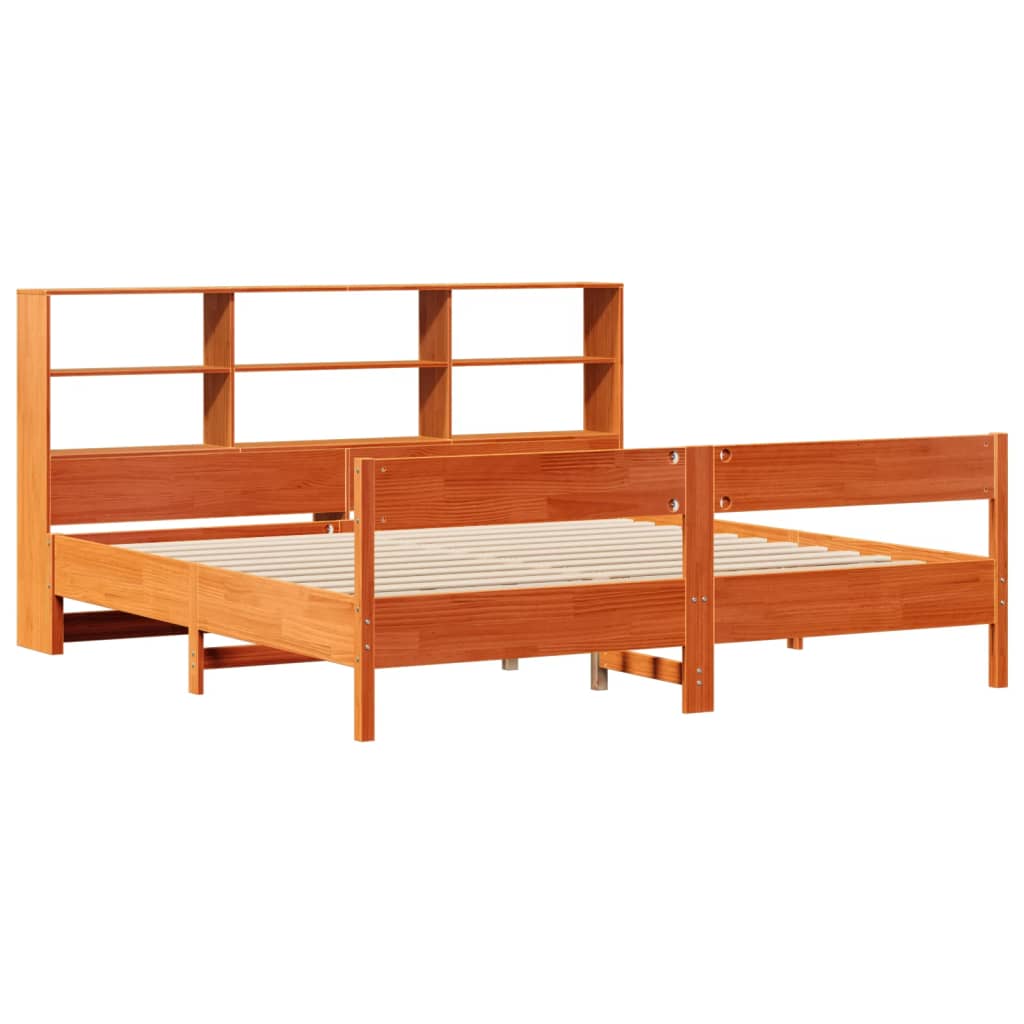 vidaXL Bookcase Bed without Mattress Wax Brown 180x200 cm Super King Solid Wood Pine