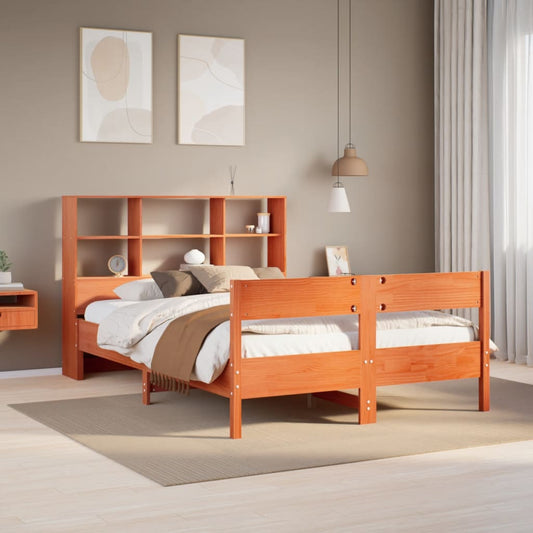 vidaXL Bookcase Bed without Mattress Wax Brown 140x200cm Solid Wood Pine