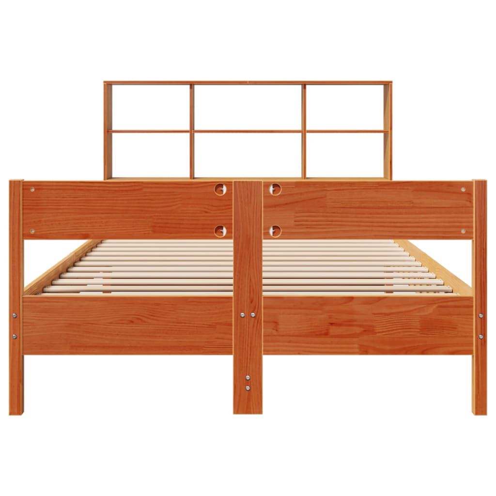 vidaXL Bookcase Bed without Mattress Wax Brown 135x190cm Double Solid Wood Pine