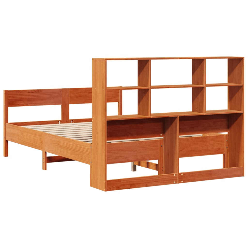 vidaXL Bookcase Bed without Mattress Wax Brown 120x190 cm Small Double Solid Wood Pine