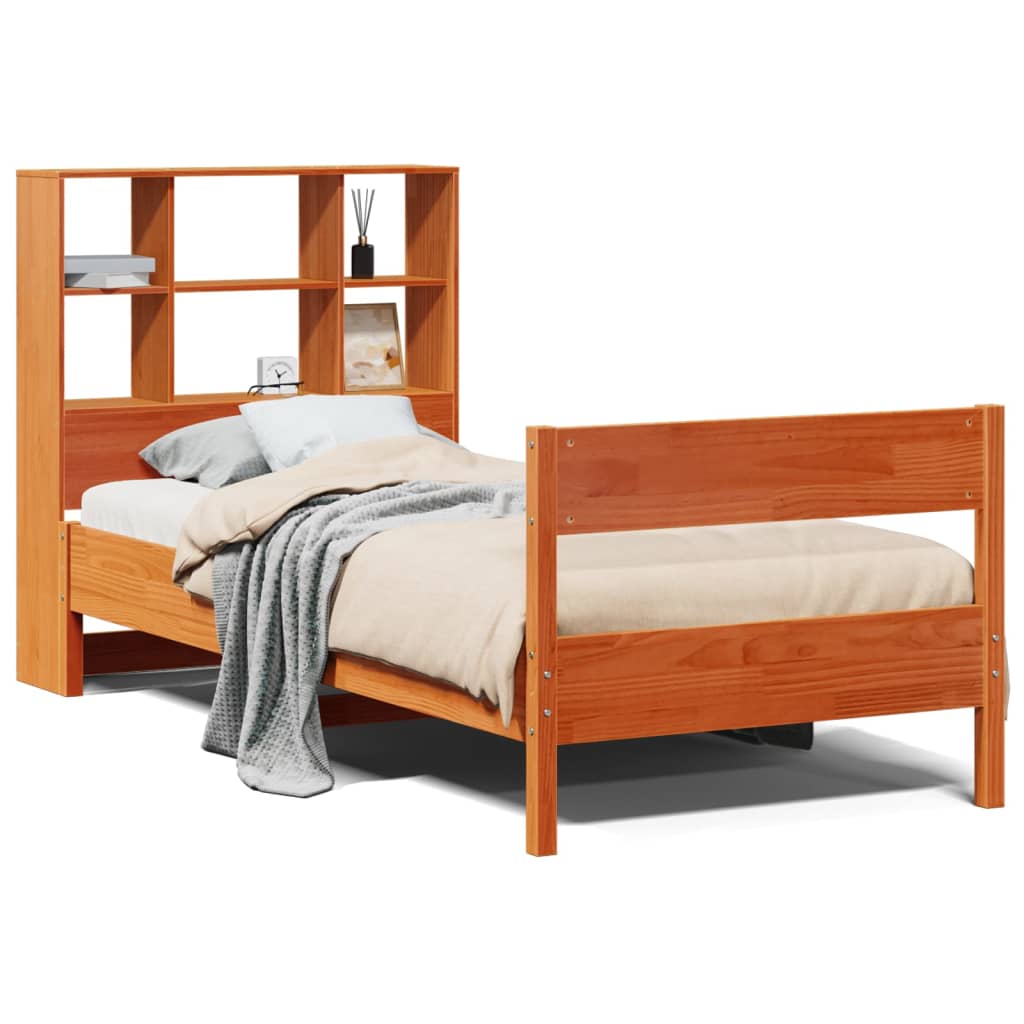 vidaXL Bookcase Bed without Mattress Wax Brown 75x190 cm Small Single Solid Wood Pine