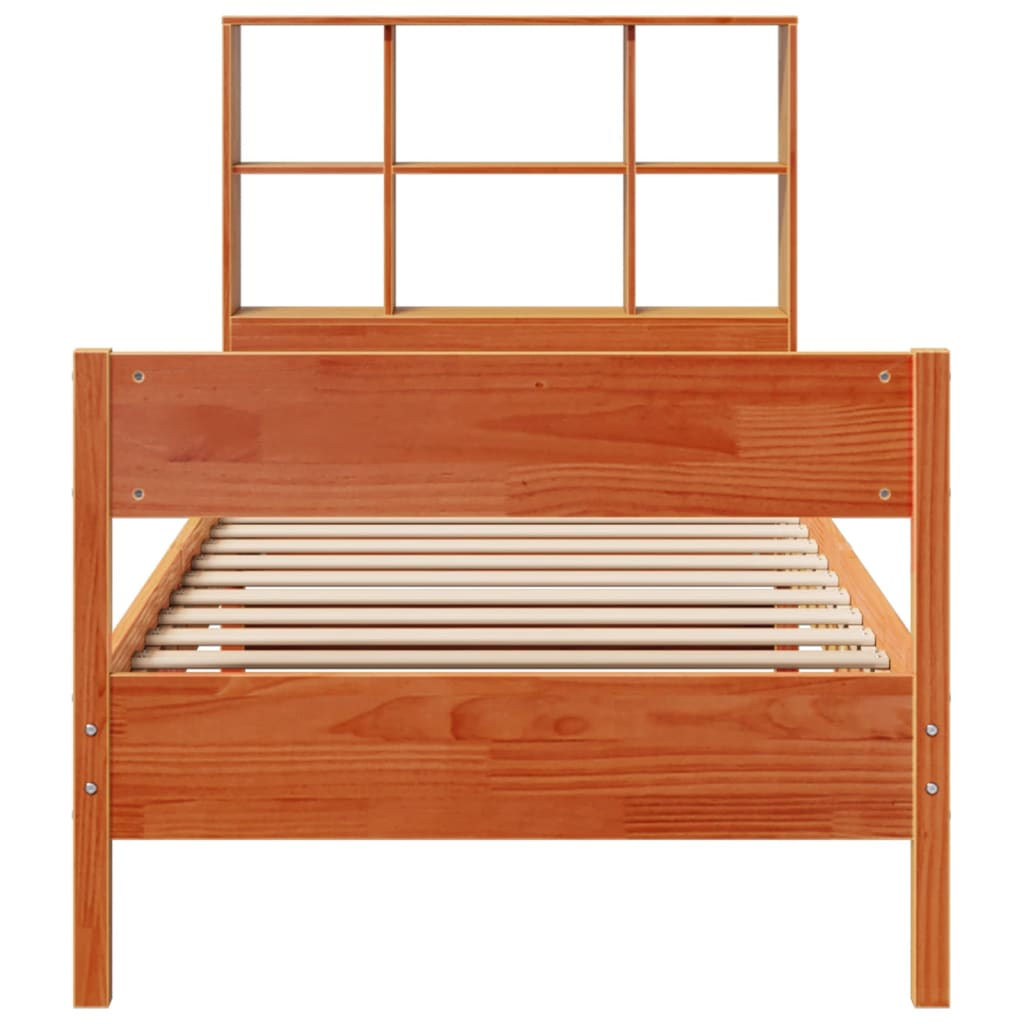 vidaXL Bookcase Bed without Mattress Wax Brown 75x190 cm Small Single Solid Wood Pine