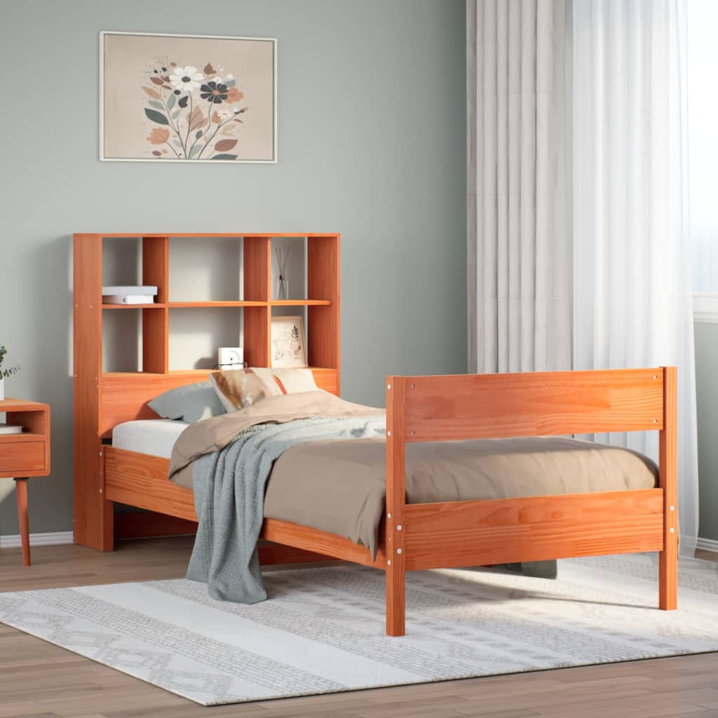 vidaXL Bookcase Bed without Mattress Wax Brown 75x190 cm Small Single Solid Wood Pine