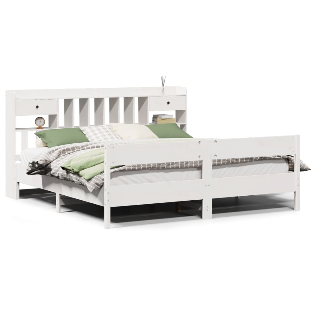 vidaXL Bookcase Bed without Mattress White 180x200cm Super King Solid Wood Pine