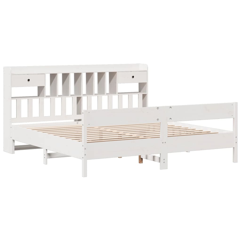 vidaXL Bookcase Bed without Mattress White 180x200cm Super King Solid Wood Pine
