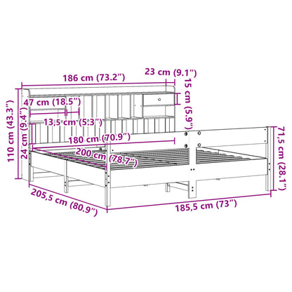 vidaXL Bookcase Bed without Mattress White 180x200cm Super King Solid Wood Pine