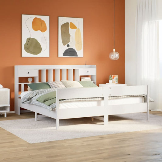 vidaXL Bookcase Bed without Mattress White 180x200cm Super King Solid Wood Pine