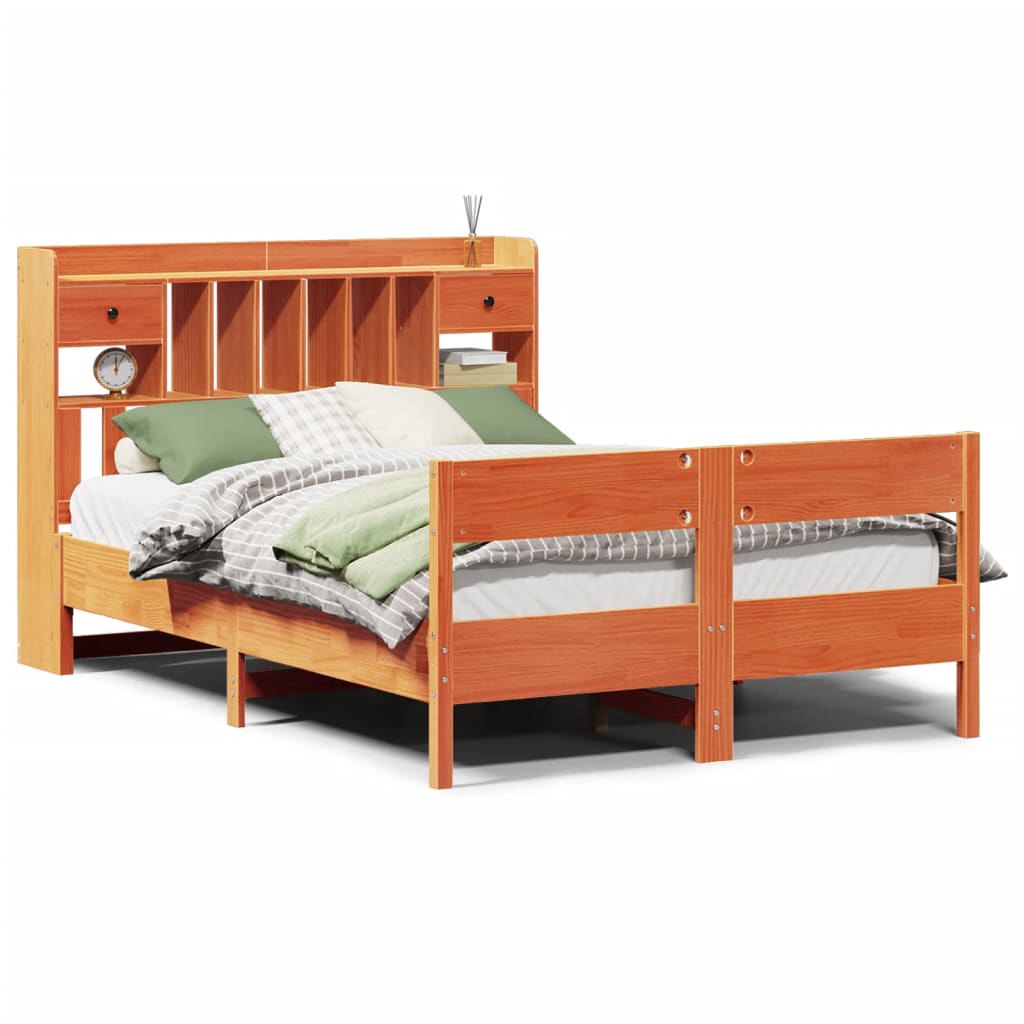 vidaXL Bookcase Bed without Mattress Wax Brown 160x200cm Solid Wood Pine