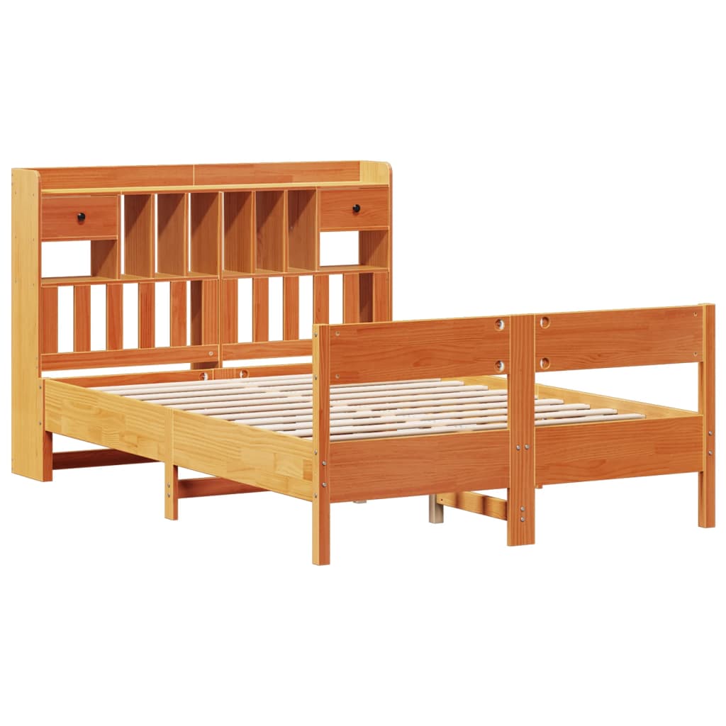 vidaXL Bookcase Bed without Mattress Wax Brown 160x200cm Solid Wood Pine