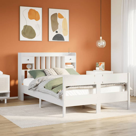 vidaXL Bookcase Bed without Mattress White 150x200cm King Size Solid Wood Pine