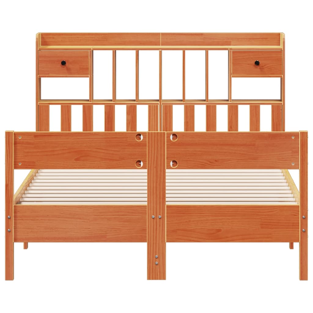 vidaXL Bookcase Bed without Mattress Wax Brown 150x200cm King Size Solid Wood Pine