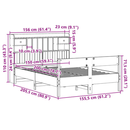 vidaXL Bookcase Bed without Mattress Wax Brown 150x200cm King Size Solid Wood Pine