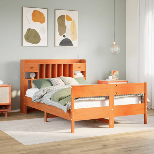 vidaXL Bookcase Bed without Mattress Wax Brown 150x200cm King Size Solid Wood Pine