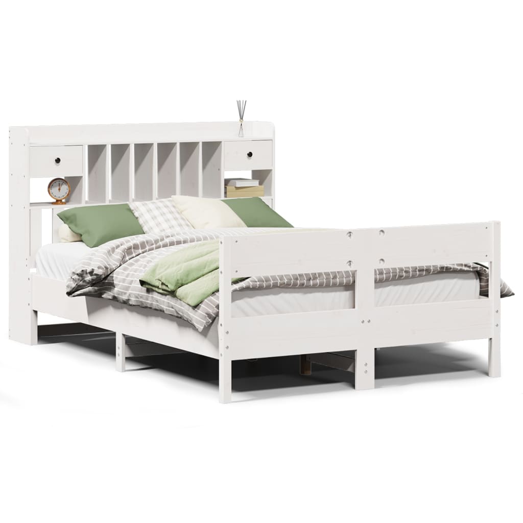 vidaXL Bookcase Bed without Mattress White 140x190cm Solid Wood Pine