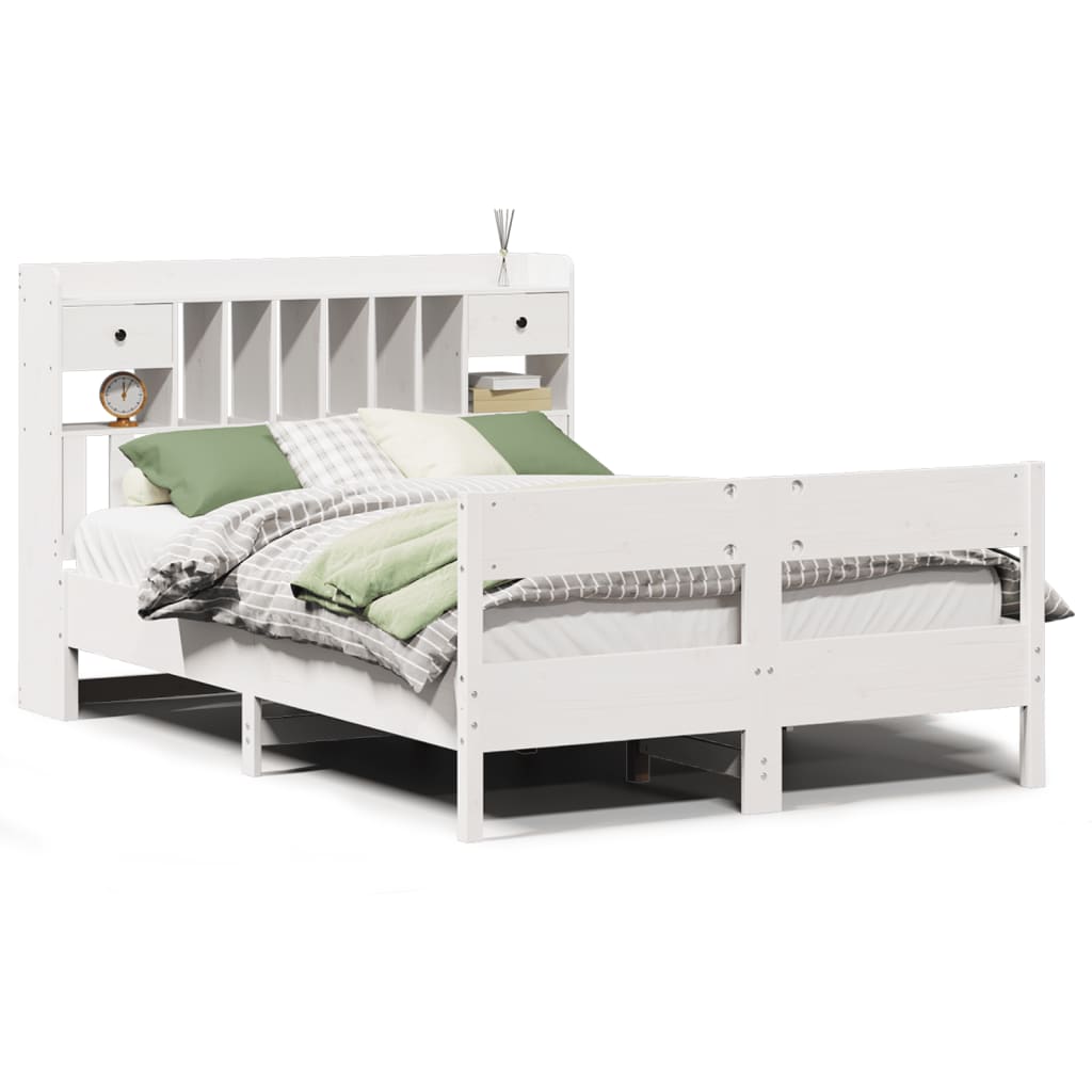 vidaXL Bookcase Bed without Mattress White 135x190cm Double Solid Wood Pine