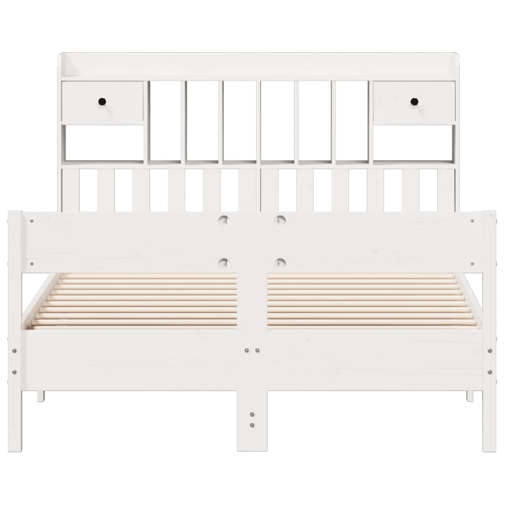 vidaXL Bookcase Bed without Mattress White 135x190cm Double Solid Wood Pine