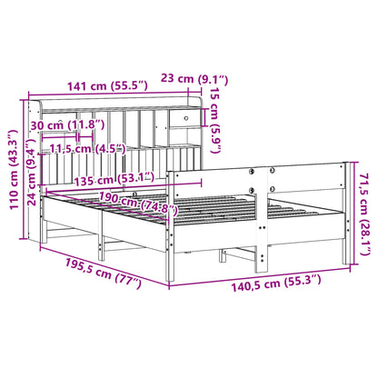 vidaXL Bookcase Bed without Mattress White 135x190cm Double Solid Wood Pine