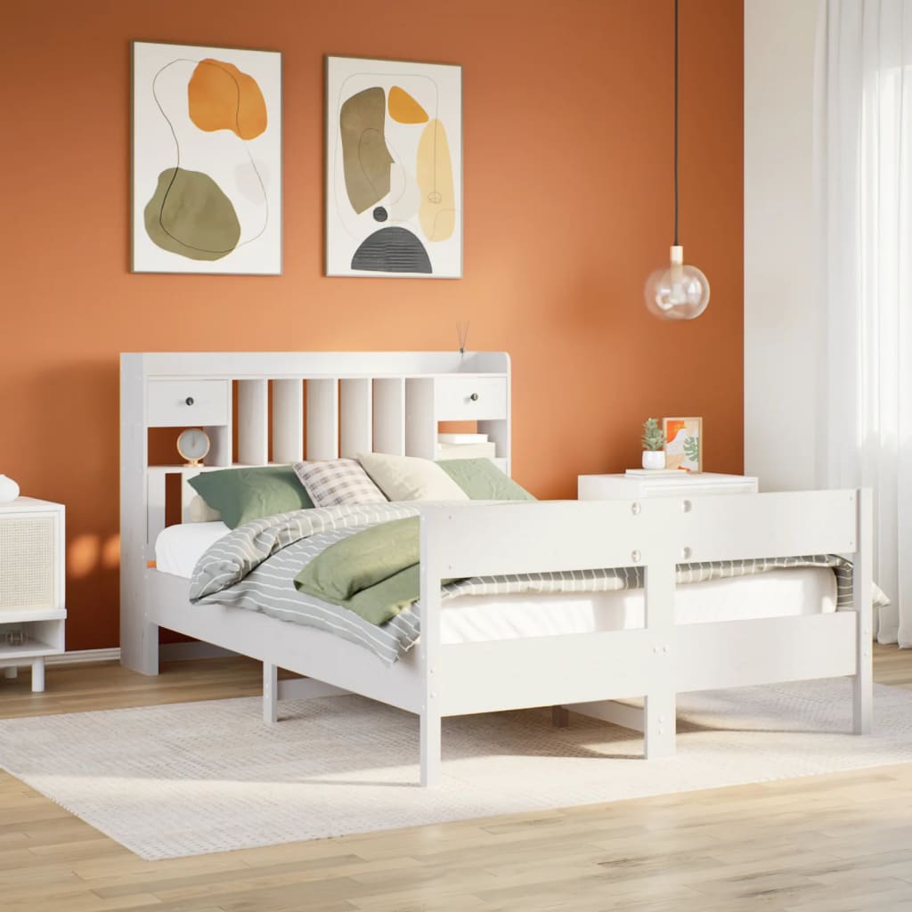 vidaXL Bookcase Bed without Mattress White 135x190cm Double Solid Wood Pine