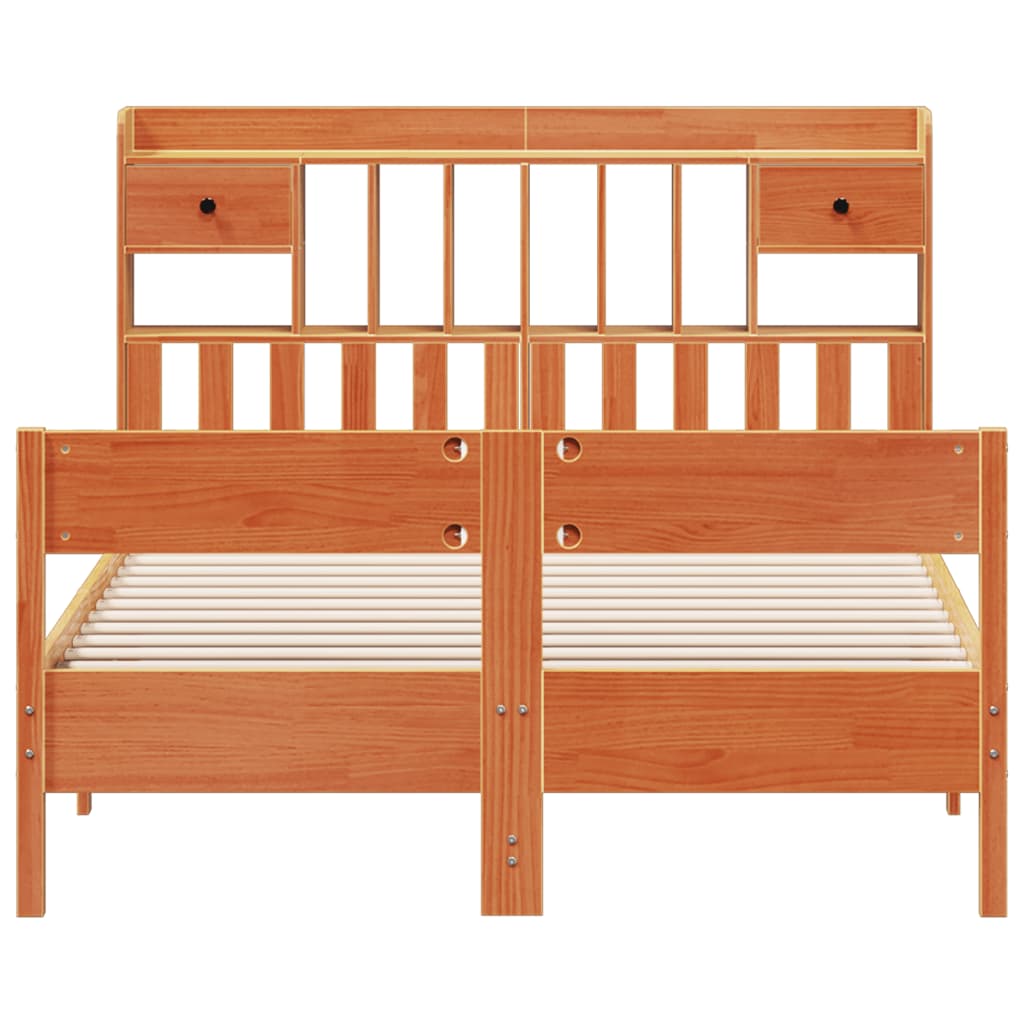 vidaXL Bookcase Bed without Mattress Wax Brown 135x190cm Double Solid Wood Pine