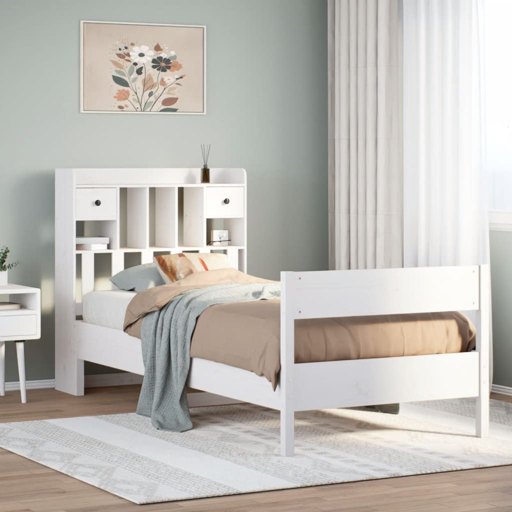 vidaXL Bookcase Bed without Mattress White 90x190 cm Single Solid Wood Pine