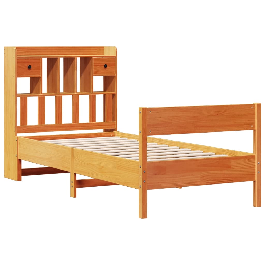vidaXL Bookcase Bed without Mattress Wax Brown 75x190 cm Small Single Solid Wood Pine
