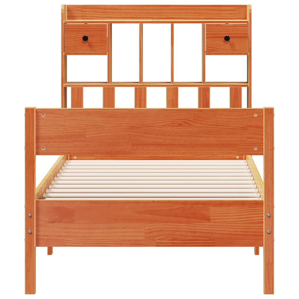 vidaXL Bookcase Bed without Mattress Wax Brown 75x190 cm Small Single Solid Wood Pine