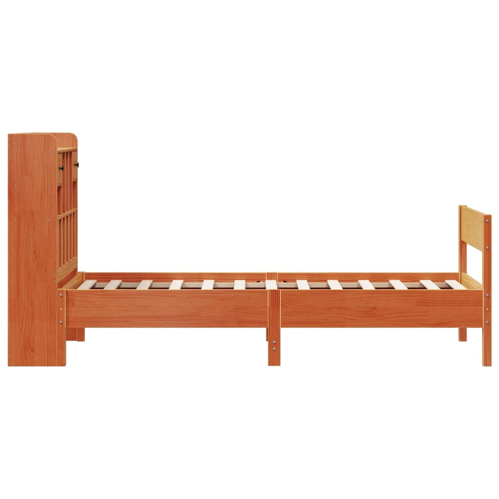 vidaXL Bookcase Bed without Mattress Wax Brown 75x190 cm Small Single Solid Wood Pine