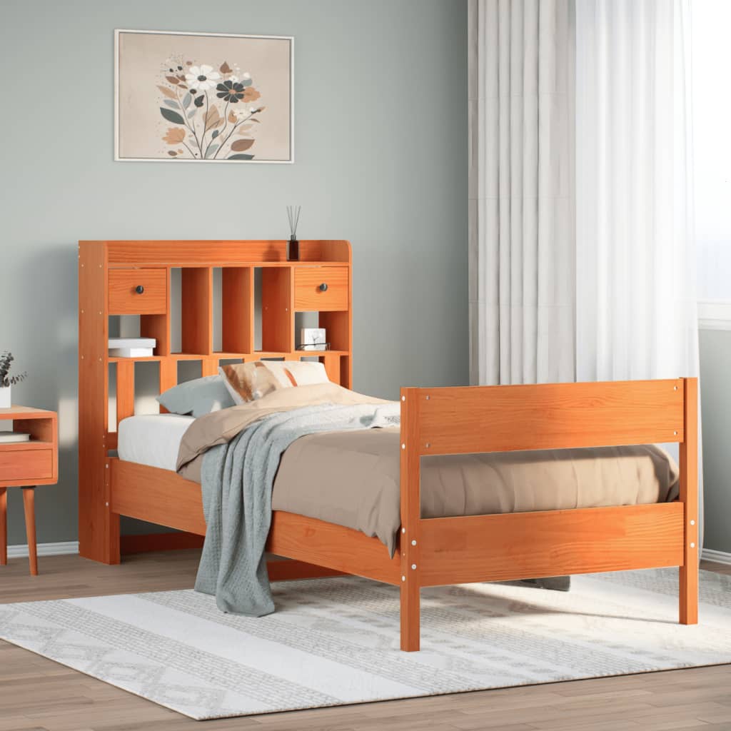vidaXL Bookcase Bed without Mattress Wax Brown 75x190 cm Small Single Solid Wood Pine