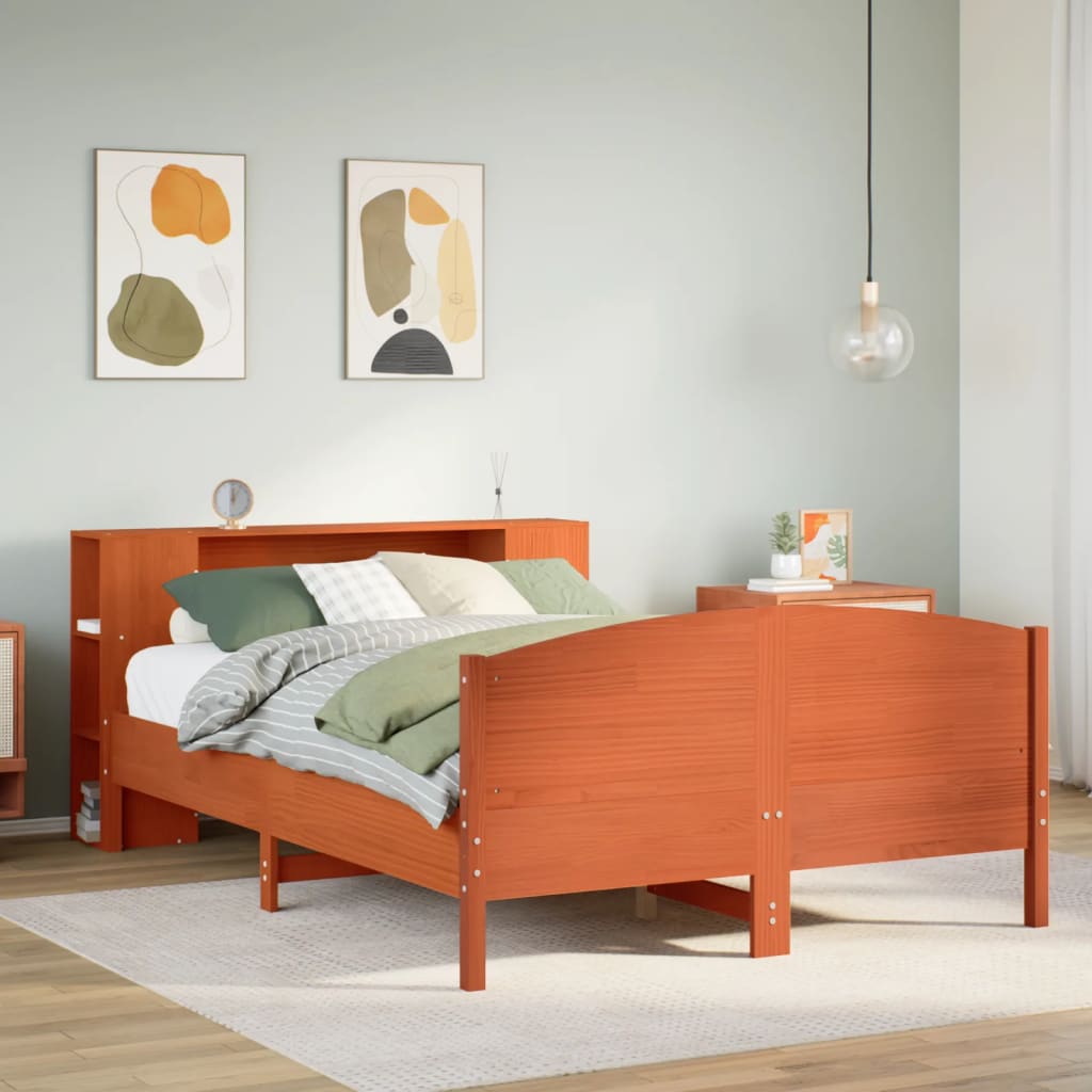 vidaXL Bookcase Bed without Mattress Wax Brown 140x200cm Solid Wood Pine