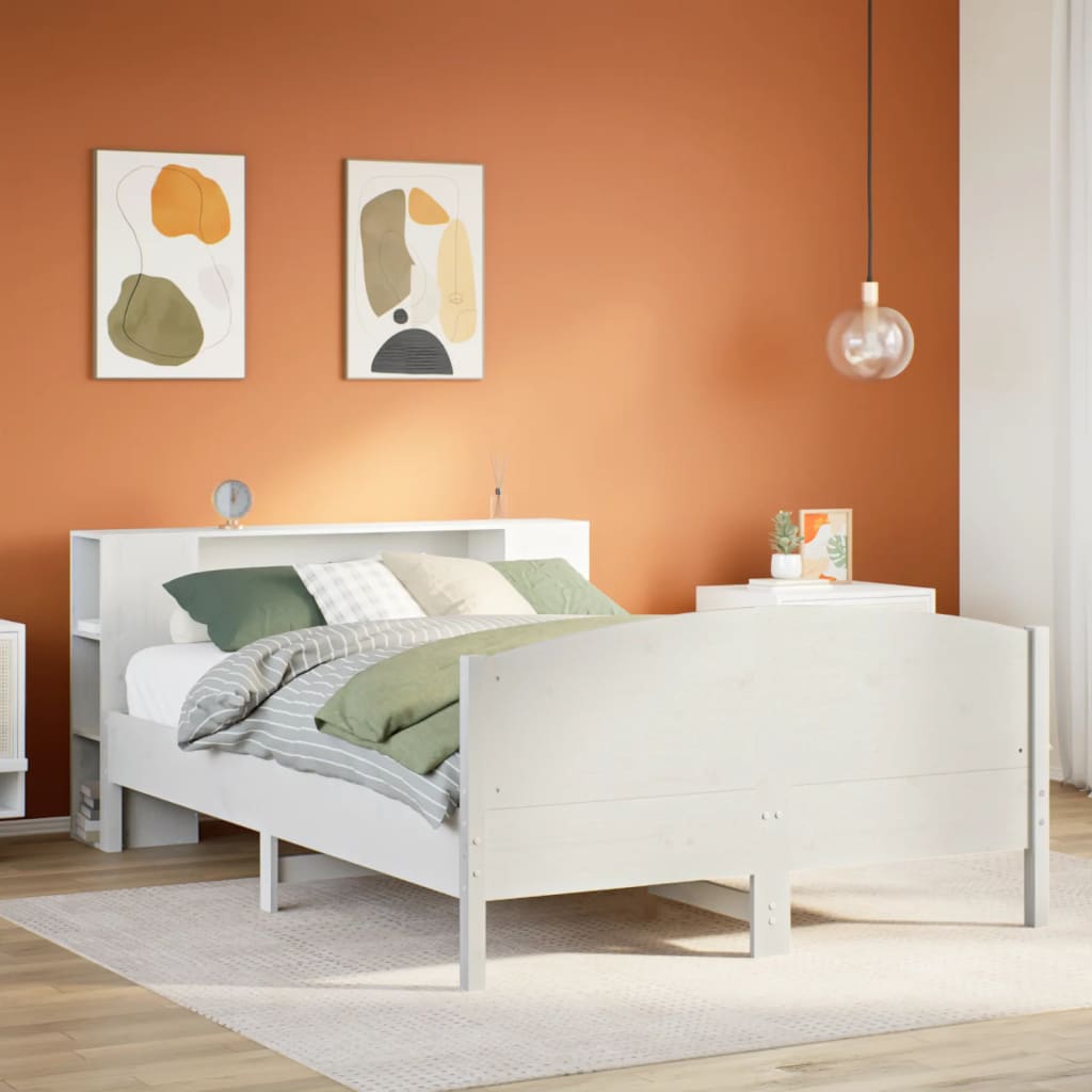 vidaXL Bookcase Bed without Mattress White 135x190cm Solid Wood Pine