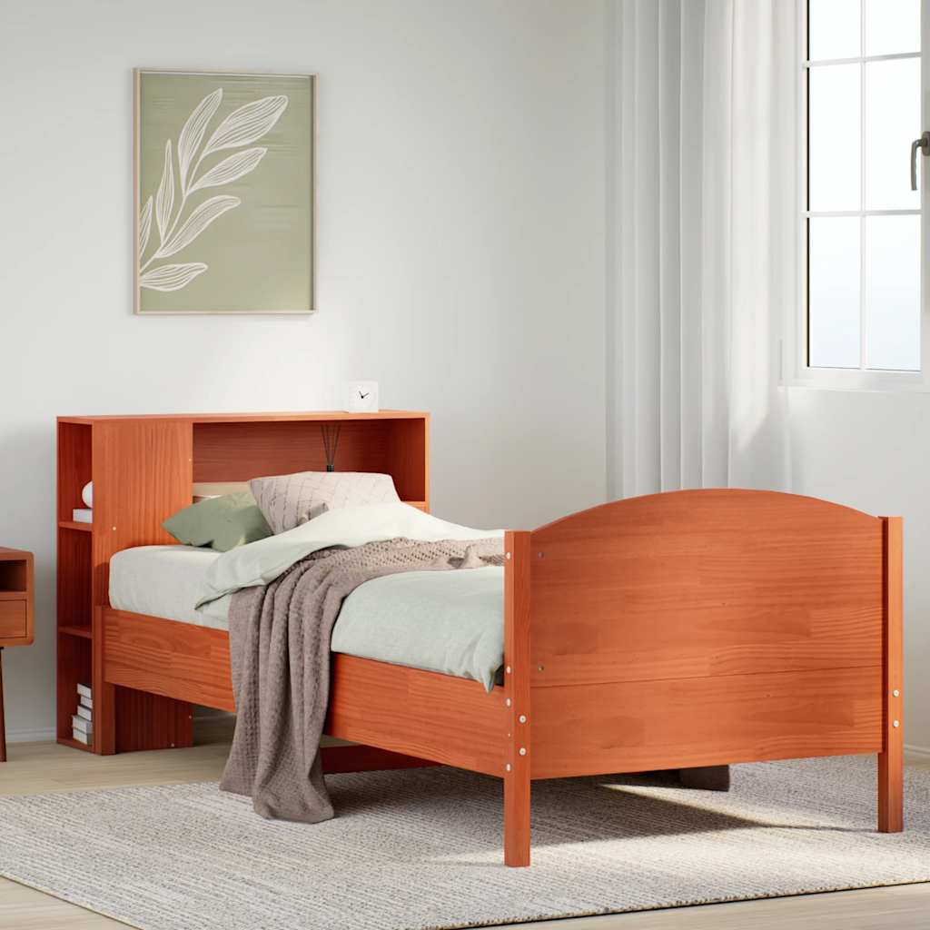 vidaXL Bookcase Bed without Mattress Wax Brown 100x200cm Solid Wood Pine