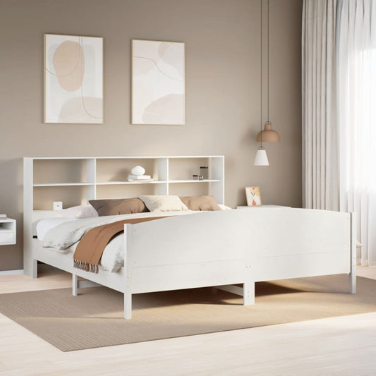 vidaXL Bookcase Bed without Mattress White 180x200 cm Super King Solid Wood Pine