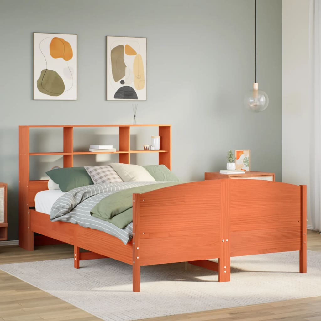 vidaXL Bookcase Bed without Mattress Wax Brown 160x200cm Solid Wood Pine