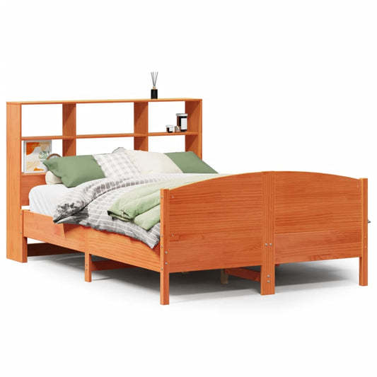 vidaXL Bookcase Bed without Mattress Wax Brown 120x190 cm Small Double Solid Wood Pine