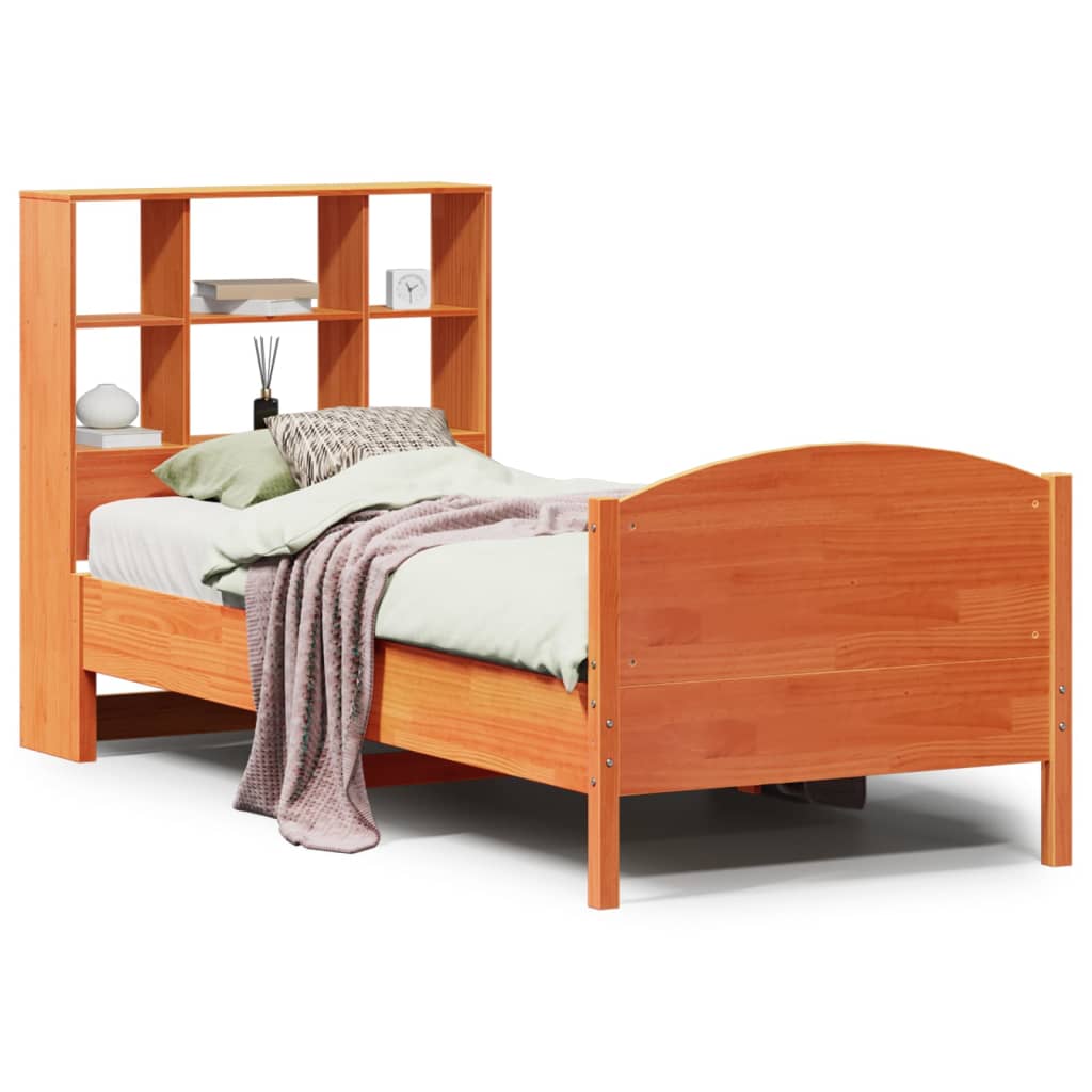 vidaXL Bookcase Bed without Mattress Wax Brown 100x200cm Solid Wood Pine