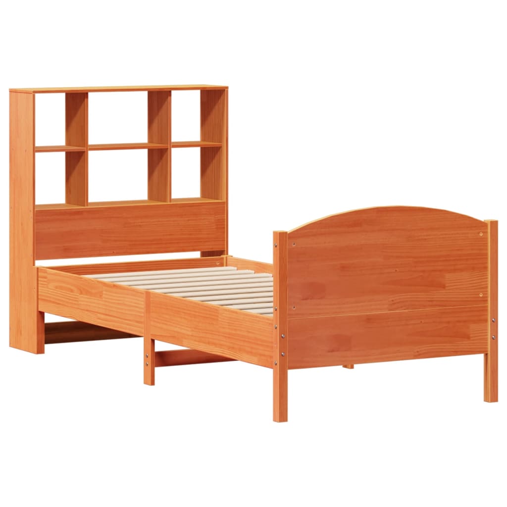vidaXL Bookcase Bed without Mattress Wax Brown 100x200cm Solid Wood Pine