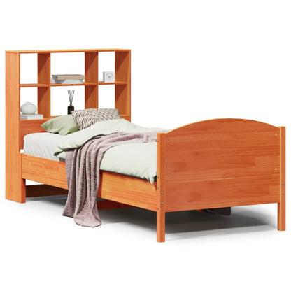 vidaXL Bookcase Bed without Mattress Wax Brown 75x190 cm Small Single Solid Wood Pine