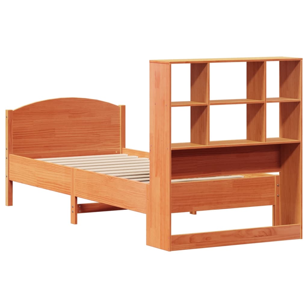 vidaXL Bookcase Bed without Mattress Wax Brown 75x190 cm Small Single Solid Wood Pine